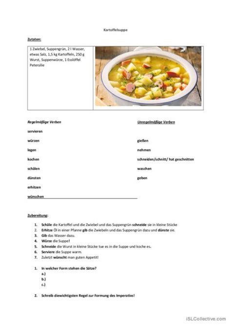 9 Rezepte Deutsch DAF Arbeitsblätter pdf doc