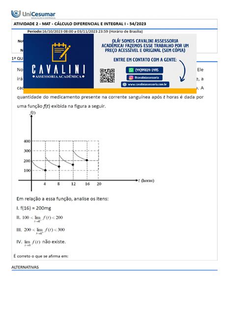 Atividade 2 Mat Cálculo Diferencial E Integral I 54 2023 Pdf