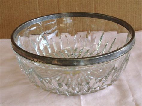 Vintage Leonard Italy Lead Crystal With Metal Silver Plated Rim Large