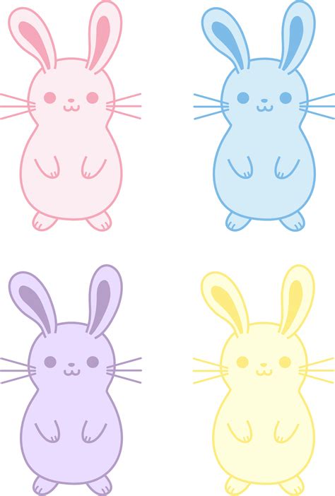 Set of Four Cute Easter Bunnies - Free Clip Art