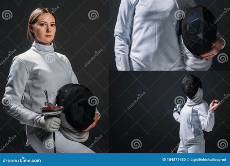 Of Beautiful Fencer Holding Mask And Stock Photo Image Of Lighting