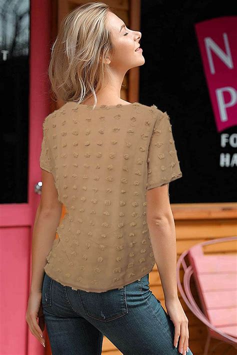 Brown Swiss Dot Texture Short Sleeve Top