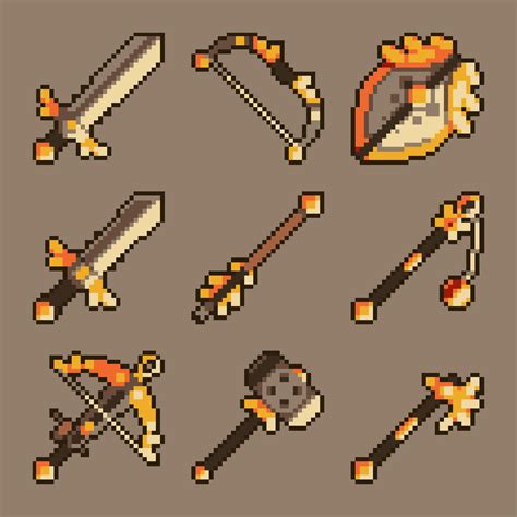 Pixel Art Fantasy Weapon Icons Gamedev Market Images And Photos