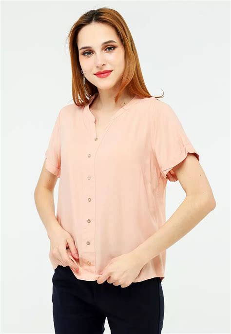 Buy Redgirl Short Sleeves Chinese Collar Blouse 2024 Online Zalora