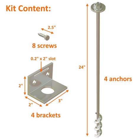 Ground Anchors Screw In - 24" Set of 4 with Brackets and Drill Bit