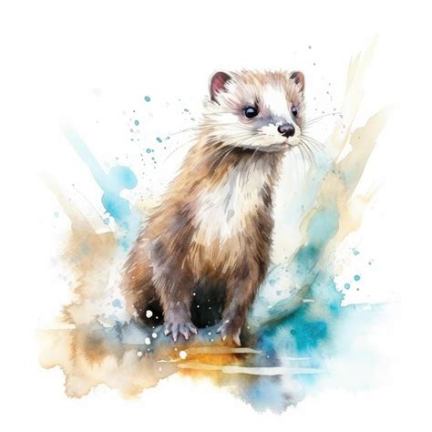 Premium Ai Image Watercolor Painting Of Mink With White Background
