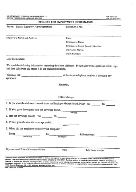 Form Cms L564 Request For Employment Information Printable Pdf Download