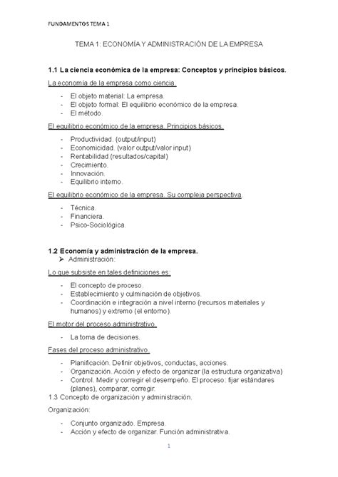 Tema Apuntes Fundamentos Tema Econom A Y Administraci N De La