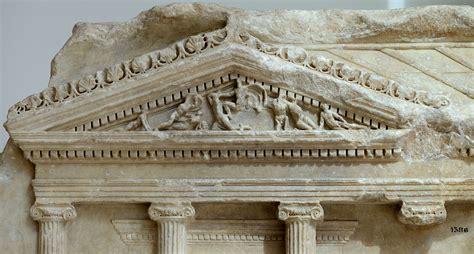 Relief With Ionic Temple With Four Columns On The Front Close Up