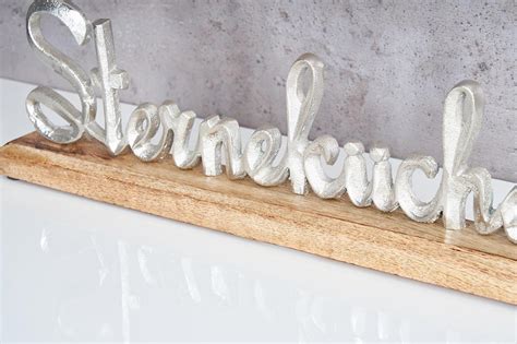 Schriftzug Sterneküche L40cm Metall Silber Mango Holz Tischdeko Deko