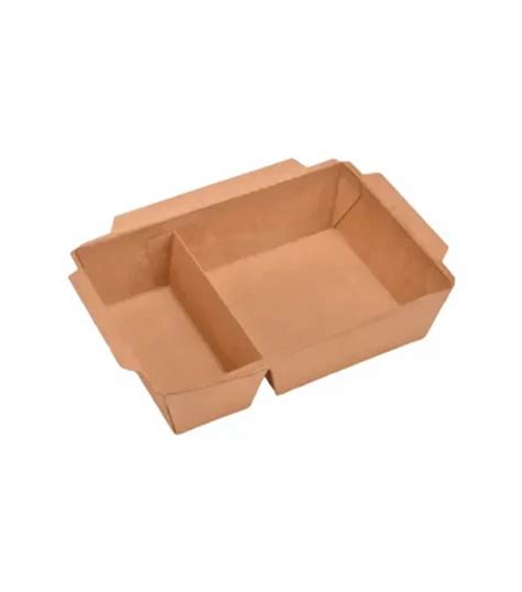 2 Two Compartment Brown Kraft Paper Disposable Meal Tray With Lid At