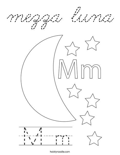 mezza luna Coloring Page - Cursive - Twisty Noodle