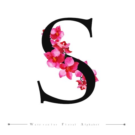 Premium Vector | Alphabet letter s watercolor floral background