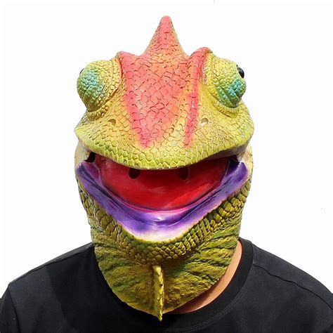 Creepyparty Lizard Mask Chameleon Head Latex Realistic Animal Full Head