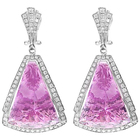 Kunzite And Diamond Drop Earrings At 1stDibs