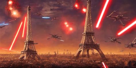 Eiffel Tower Huge Star Wars Battle Explosions Stable Diffusion