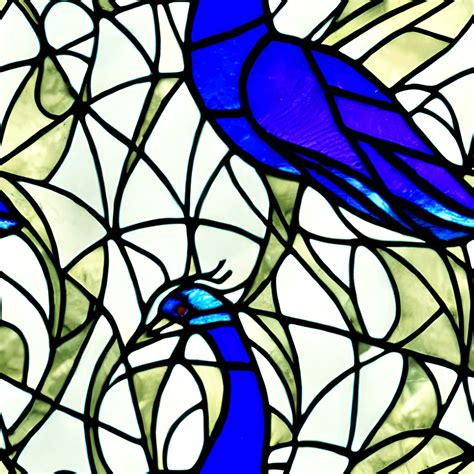 Art Nouveau Pauw Glas In Lood Blauw Patroon Creative Fabrica