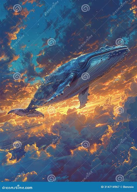 Whale Soaring Through A Cloud Filled Sky Stock Image Image Of Whale