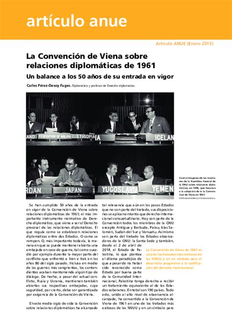 Pdf La Convención De Viena Sobre Relaciones Diplomáticas De 1961 Un