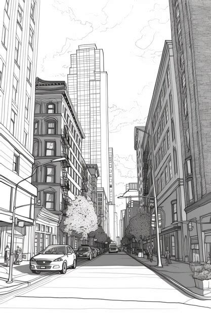 Premium Ai Image A Drawing Of A City Street With A Car Parked On The