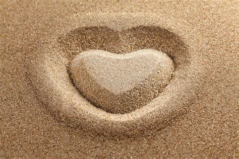 Symbol Of Heart Is Drawn On Clean Sand Stock Image Image Of Small