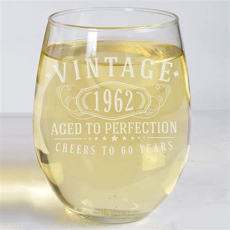 Vintage 1962 Etched 17oz Stemless Wine Glass 60th Birthday Etsy