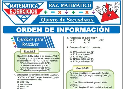 Ejercicios de Orden de Información para Quinto de Secundaria