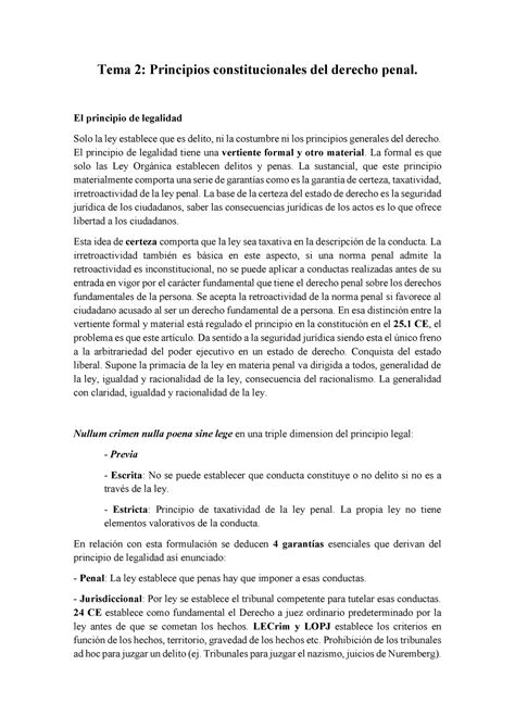 Tema 2 Apuntes 2 Tema 2 Principios Constitucionales Del Derecho Penal El Principio De