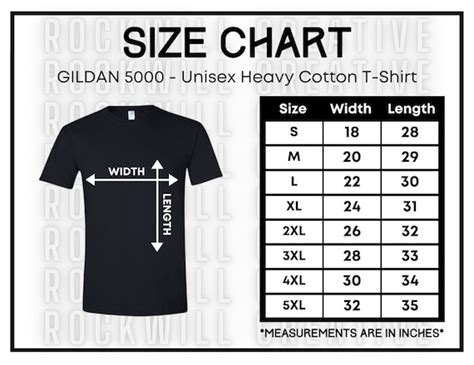 GILDAN 5000 Size Chart Guide T-shirt Size Chart G5000 | Etsy