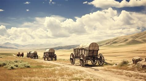 Premium Ai Image Simulated Old Photograph Of Wagons On The Oregon