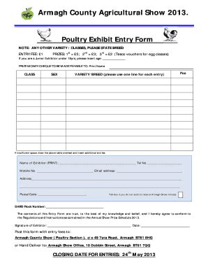 Fillable Online Armaghshow Poultry Exhibit Entry Form