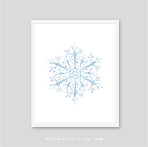 Snowflake Art Print, Snowflake Wall Art, Winter Decor, Blue Snowflake Picture, Minimalist ...