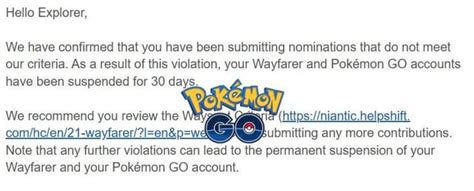 Pokémon Go Niantic Ban Wave 30 Day And Permanent Bans For Submitting Non Compliant Wayfarer