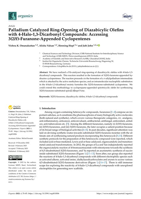 Pdf Palladium Catalyzed Ring Opening Of Diazabicylic Olefins With