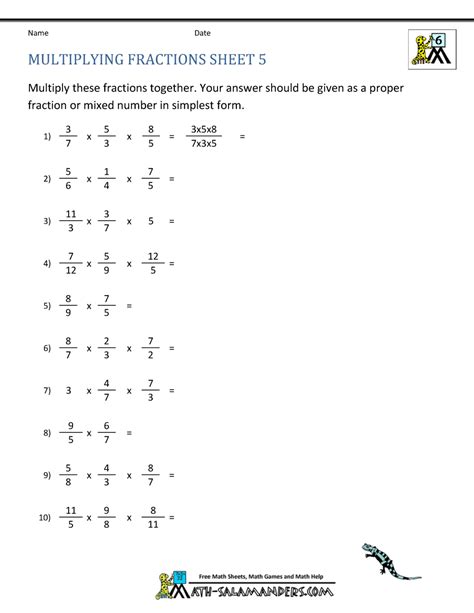 Multiplying Fractions Worksheet