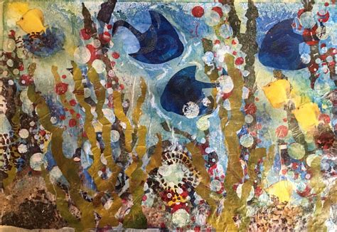 Ocean Mixed Media Collage Ocean Nautical Art Blue And Yellow Art