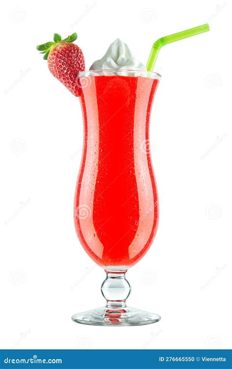 Frozen Strawberry Daiquiri Cocktail With Whipped Cream On White