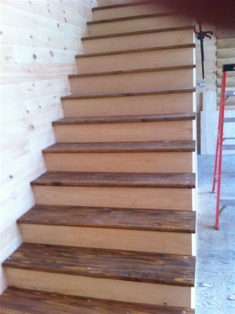 Pine Stairs 2 Tone Stained Steps Clear Risers Stairs Staircase House