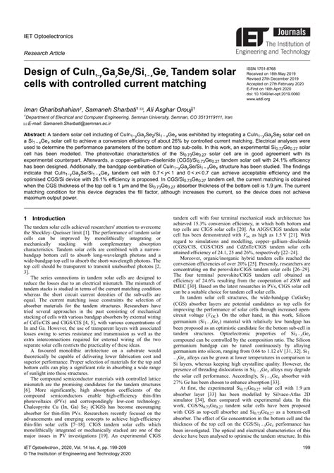 Pdf Design Of Cuin1−y Ga Y Se2si1 − X Ge X Tandem Solar Cells With