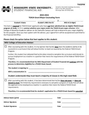 Fillable Online Tgcofm Teach Grant Major Counseling Form Fax