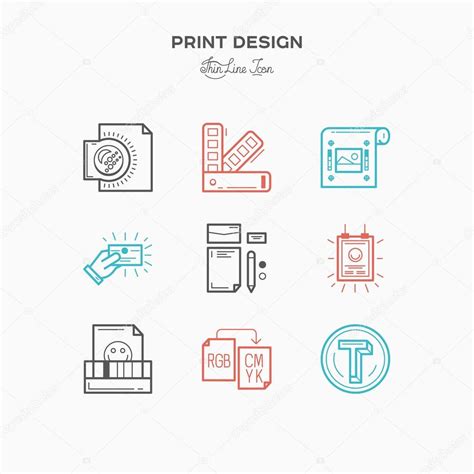 Iconos De L Nea Plana Del Proceso De Dise O De Impresi N Desde La