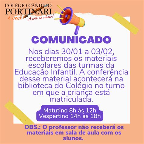 Comunicado Entrega Dos Materiais Escolares Col Gio C Ndido Portinari