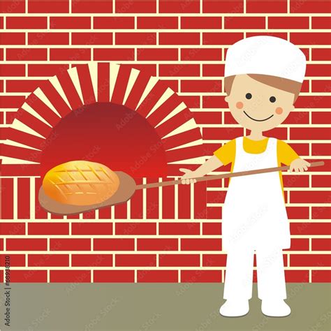 Panadero Sacando El Pan Del Horno Con Fondo Stock Vector Adobe Stock