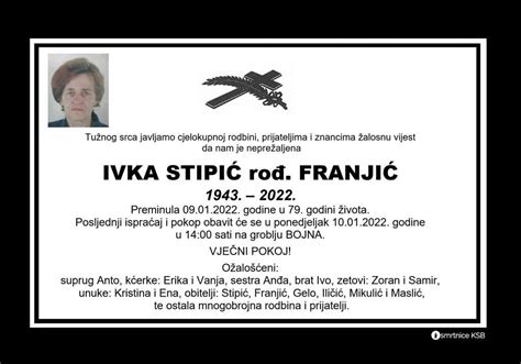 Ivka Stipić rođ Franjić Osmrtnice KSB