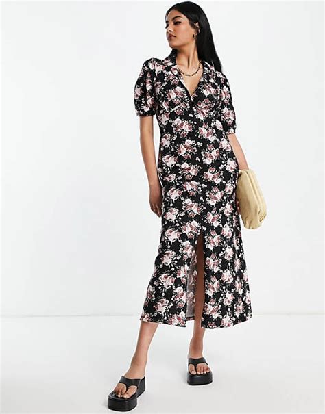 Asos Design Ultimate Midi Tea Dress In Rose Print Asos