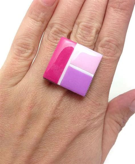 Statement Ring Art Ring Hot Pink Ring Art Jewelry Polymer Polymer