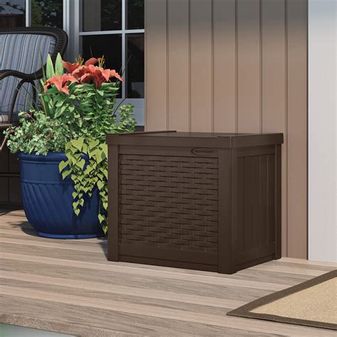 Suncast Wicker Gallon Water Resistant Resin Deck Box In Java