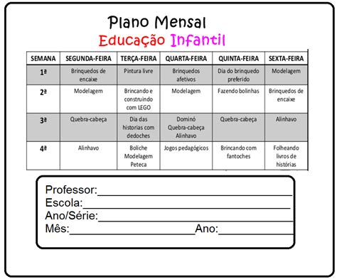 Modelo De Plano De Aula Educacao Infantil Printable Online