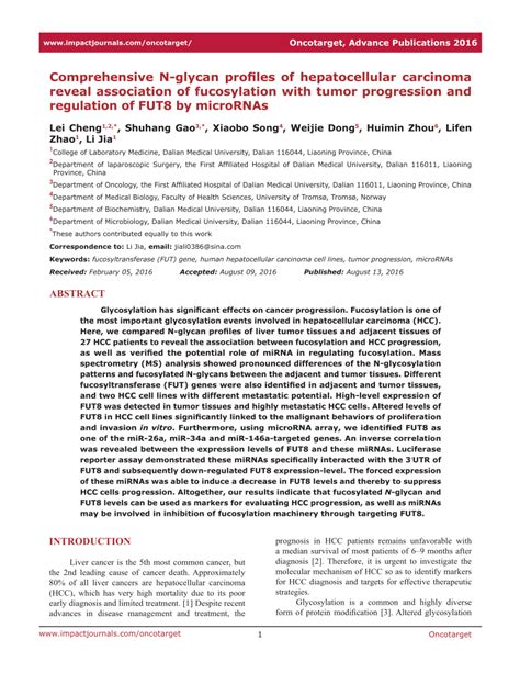 PDF Comprehensive N Glycan Profiles Of Hepatocellular Carcinoma