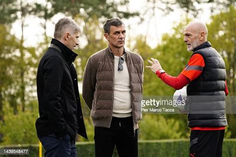 Frederic Massara Paolo Maldini And Stefano Pioli Attend An Ac Milan